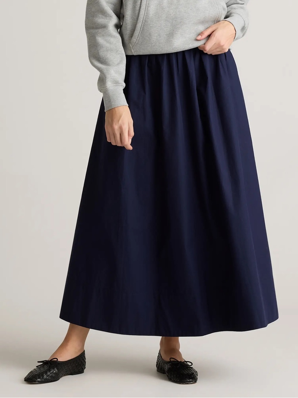Quince 100% Organic Cotton Poplin A-line Maxi Skirt, Navy Blue
